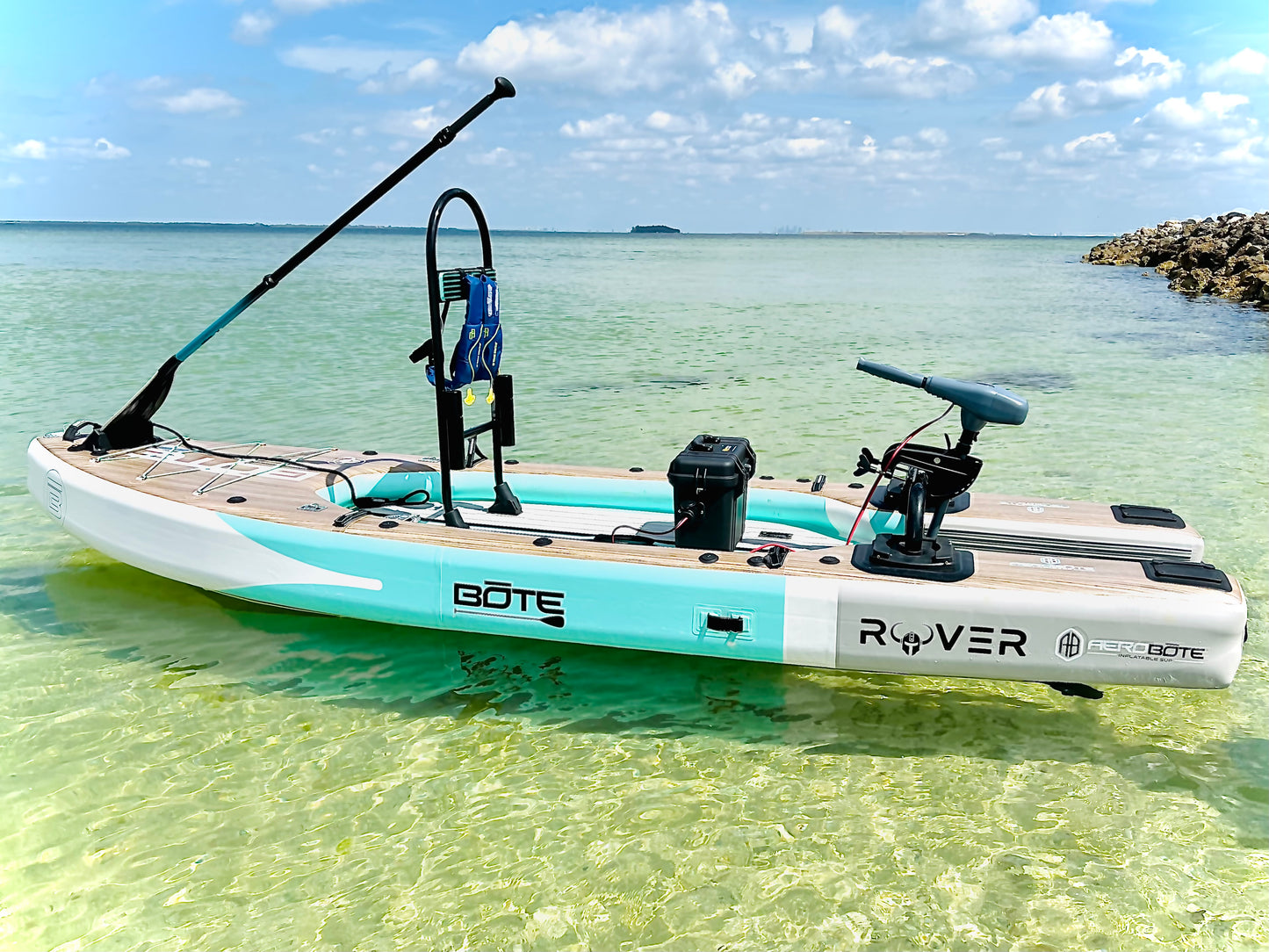 Inflatable Stand Up Paddle Board (SUP) with electric motor and lithium battery